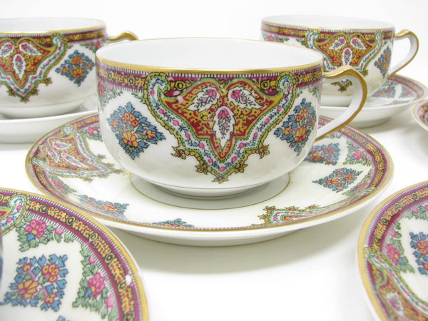 Antique Haviland Limoges France Cashmere Porcelain Cups and Saucers with Gold Trim - 16 Pieces