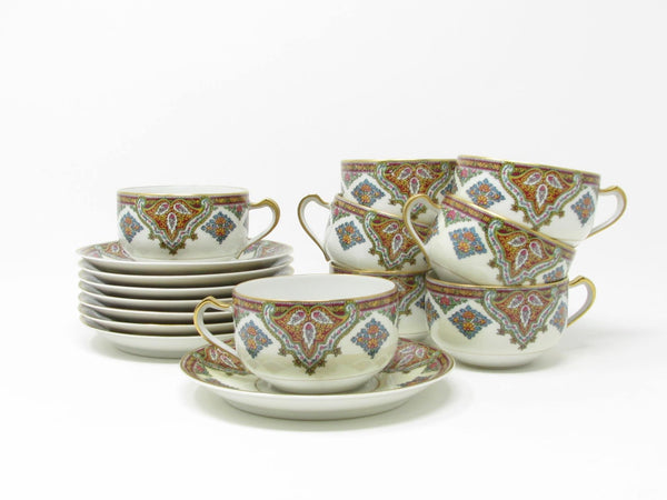 Antique Haviland Limoges France Cashmere Porcelain Cups and Saucers with Gold Trim - 16 Pieces