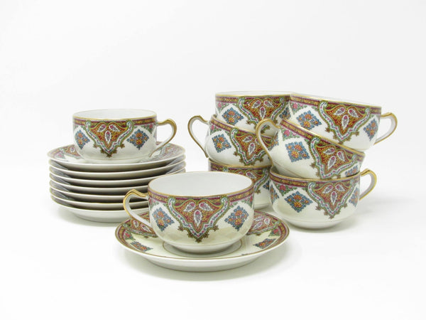 Antique Haviland Limoges France Cashmere Porcelain Cups and Saucers with Gold Trim - 16 Pieces
