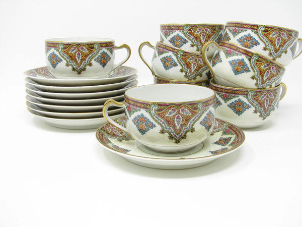Antique Haviland Limoges France Cashmere Porcelain Cups and Saucers with Gold Trim - 16 Pieces