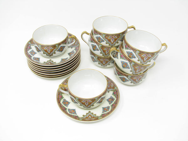 Antique Haviland Limoges France Cashmere Porcelain Cups and Saucers with Gold Trim - 16 Pieces