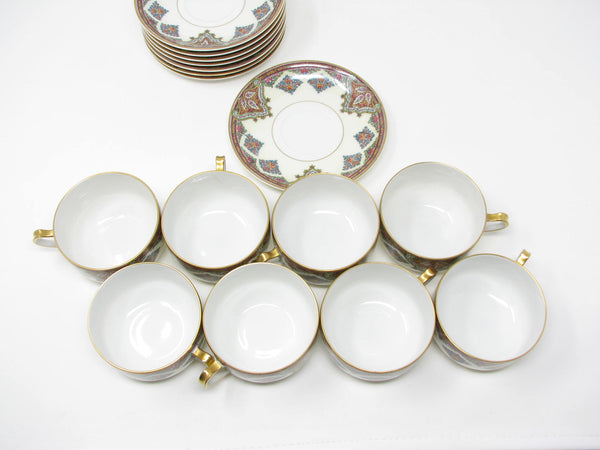 Antique Haviland Limoges France Cashmere Porcelain Cups and Saucers with Gold Trim - 16 Pieces