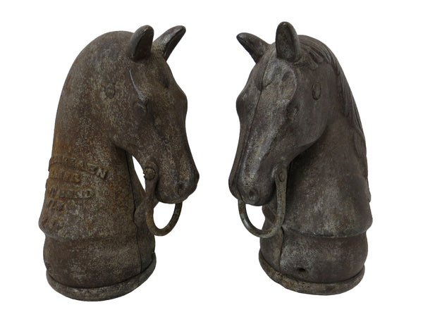 Antique Historic Americana Charles Silberzahn Cast Iron Horse Head Hitching Post Top - 2 Available