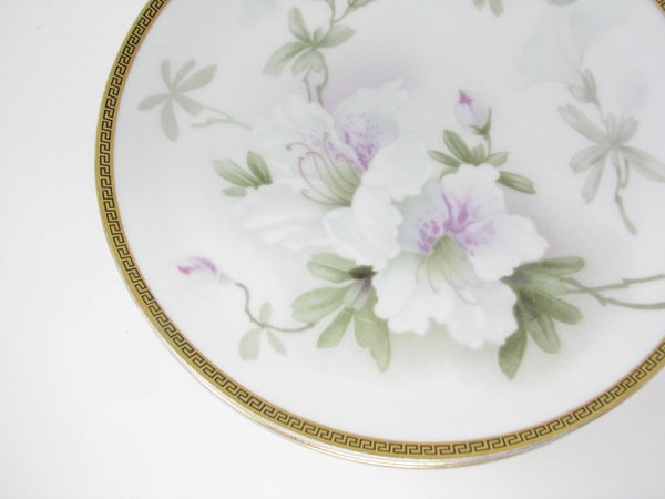 edgebrookhouse Antique Jaeger & Co. G.H.B. Co Dayton Porcelain Luncheon Plates with Floral Center and Gold Greek Key Trim - 8 Pieces