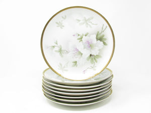 edgebrookhouse Antique Jaeger & Co. G.H.B. Co Dayton Porcelain Luncheon Plates with Floral Center and Gold Greek Key Trim - 8 Pieces