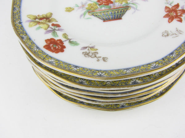 Antique Theodore Haviland Ganga Floral Basket Porcelain Bread or Dessert Plates - 8 Pieces