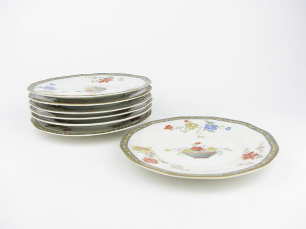 Antique Theodore Haviland Ganga Floral Basket Porcelain Bread or Dessert Plates - 8 Pieces