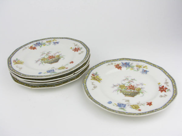 edgebrookhouse - Antique Theodore Haviland Ganga Floral Basket Porcelain Salad Plates - 5 Pieces