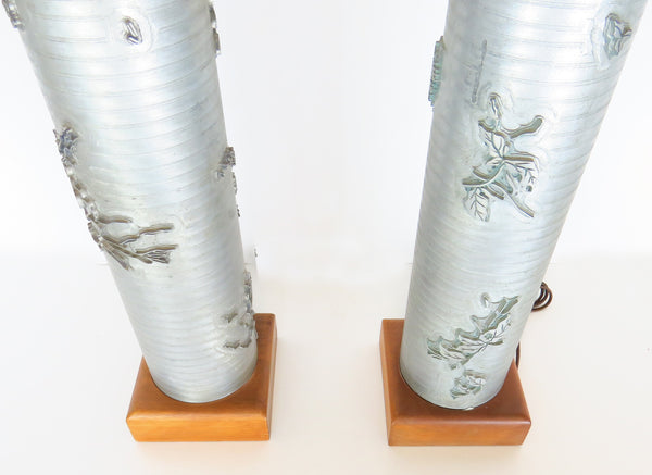 edgebrookhouse - Antique Wallpaper Roller Table Lamps with Floral Relief - a Pair