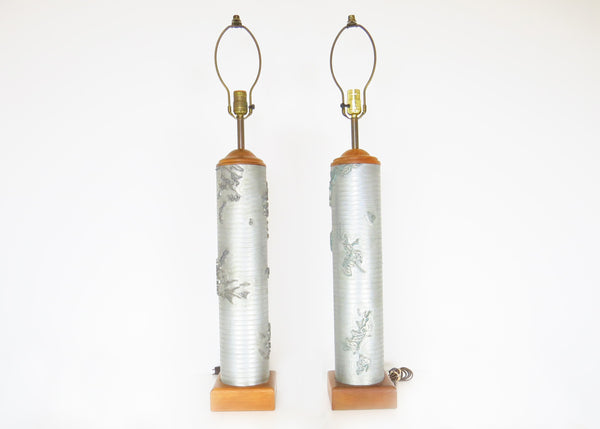 edgebrookhouse - Antique Wallpaper Roller Table Lamps with Floral Relief - a Pair