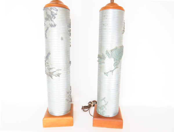 edgebrookhouse - Antique Wallpaper Roller Table Lamps with Floral Relief - a Pair