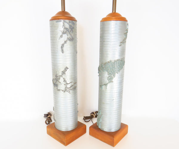 edgebrookhouse - Antique Wallpaper Roller Table Lamps with Floral Relief - a Pair