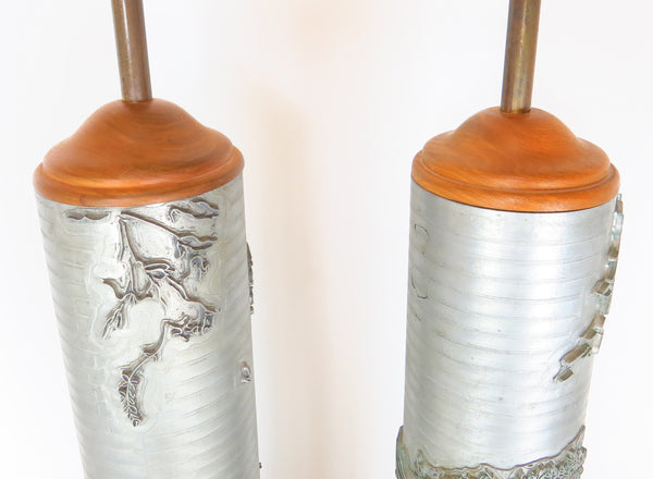edgebrookhouse - Antique Wallpaper Roller Table Lamps with Floral Relief - a Pair