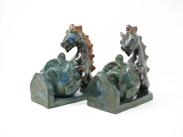 Antique Wiener Werkstatte Vienna Austria Style Pottery Seahorse Bookends - a Pair