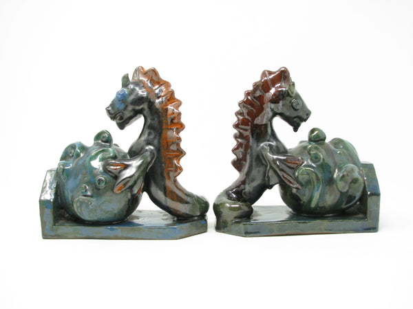 Antique Wiener Werkstatte Vienna Austria Style Pottery Seahorse Bookends - a Pair