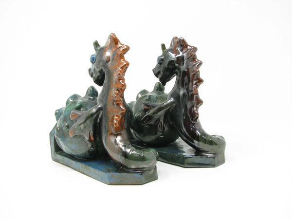 Antique Wiener Werkstatte Vienna Austria Style Pottery Seahorse Bookends - a Pair