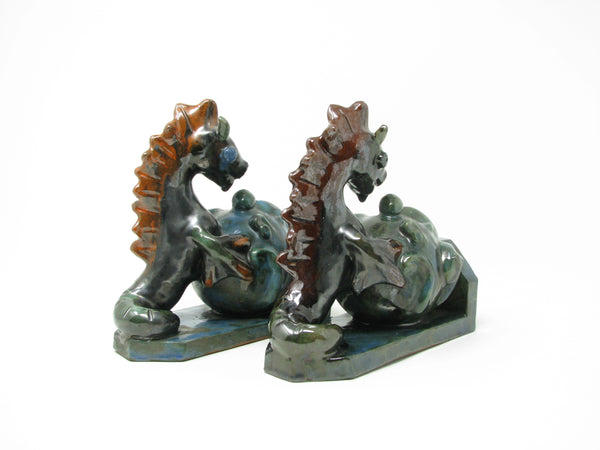 Antique Wiener Werkstatte Vienna Austria Style Pottery Seahorse Bookends - a Pair