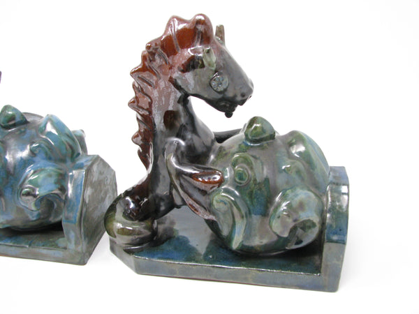 Antique Wiener Werkstatte Vienna Austria Style Pottery Seahorse Bookends - a Pair
