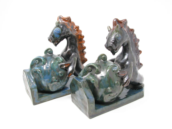 Antique Wiener Werkstatte Vienna Austria Style Pottery Seahorse Bookends - a Pair