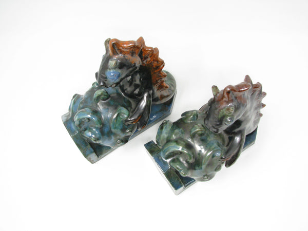 Antique Wiener Werkstatte Vienna Austria Style Pottery Seahorse Bookends - a Pair