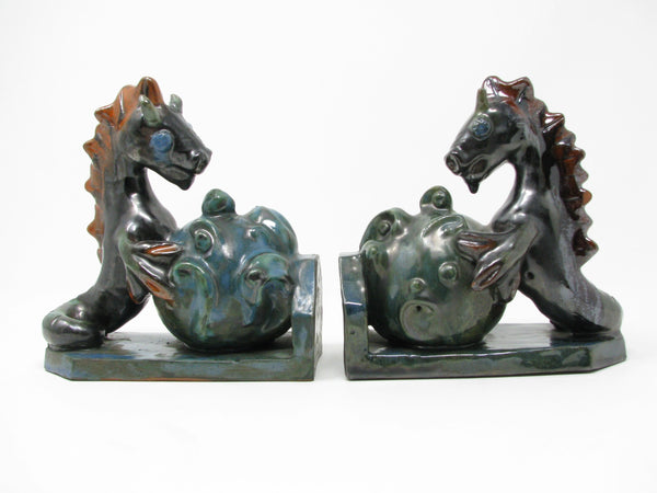 Antique Wiener Werkstatte Vienna Austria Style Pottery Seahorse Bookends - a Pair