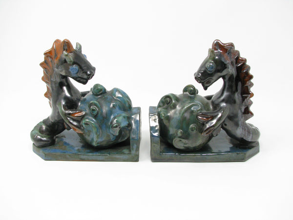 Antique Wiener Werkstatte Vienna Austria Style Pottery Seahorse Bookends - a Pair