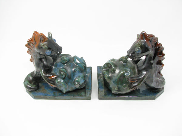 Antique Wiener Werkstatte Vienna Austria Style Pottery Seahorse Bookends - a Pair