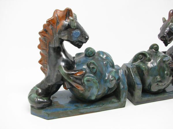 Antique Wiener Werkstatte Vienna Austria Style Pottery Seahorse Bookends - a Pair