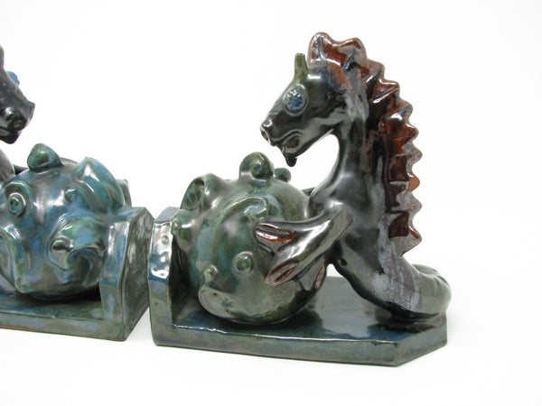 Antique Wiener Werkstatte Vienna Austria Style Pottery Seahorse Bookends - a Pair
