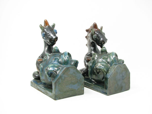Antique Wiener Werkstatte Vienna Austria Style Pottery Seahorse Bookends - a Pair