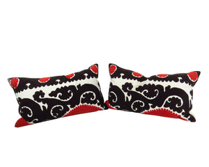 Arhaus Red Uzbek Samarkand Suzanni Cotton Lumbar Pillows in Red and Black - 2 Pieces