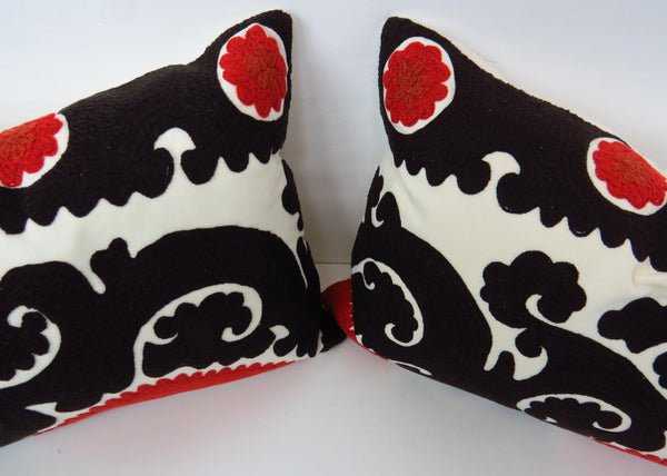 edgebrookhouse Arhaus Red Uzbek Samarkand Suzanni Cotton Lumbar Pillows in Red and Black - 2 Pieces