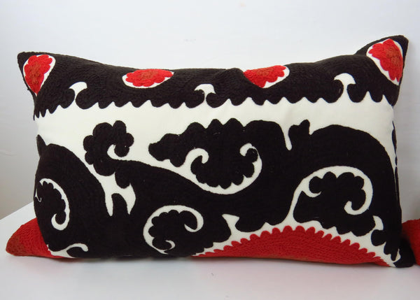 edgebrookhouse Arhaus Red Uzbek Samarkand Suzanni Cotton Lumbar Pillows in Red and Black - 2 Pieces