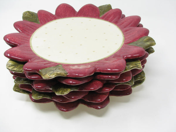 edgebrookhouse Boho Chic Red Flower Shaped Ceramic Large Salad or Dinner Plates - 6 Pieces