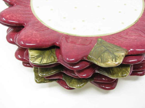 edgebrookhouse Boho Chic Red Flower Shaped Ceramic Large Salad or Dinner Plates - 6 Pieces