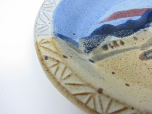 Carl Sheehan Fire Hole Pottery Sky Blue Oval Platter with Hand-Painted Landscape Mountain Scene