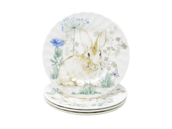 Churchill Spring Rabbit Salad Plates with Rabbit & Floral Pattern and Swirl Rim - 4 Pieces