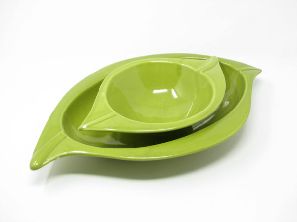 edgebrookhouse - Deartis Portugal Pottery Serving Bowls in Green with Organic Leaf Shape - 2 Pieces