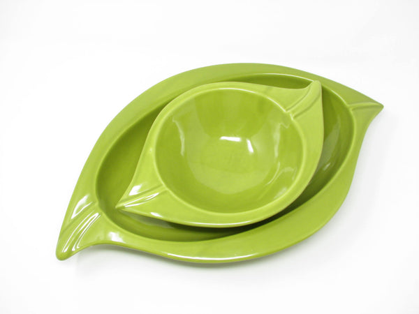 edgebrookhouse - Deartis Portugal Pottery Serving Bowls in Green with Organic Leaf Shape - 2 Pieces