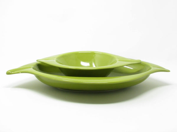 edgebrookhouse - Deartis Portugal Pottery Serving Bowls in Green with Organic Leaf Shape - 2 Pieces