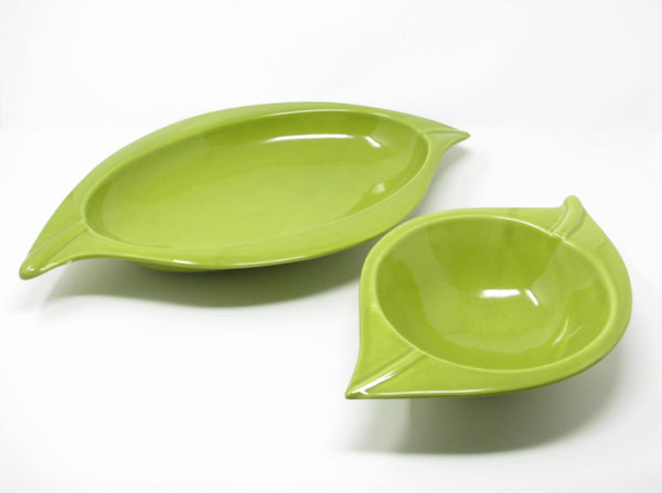 edgebrookhouse - Deartis Portugal Pottery Serving Bowls in Green with Organic Leaf Shape - 2 Pieces
