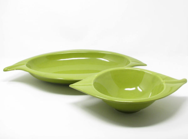 edgebrookhouse - Deartis Portugal Pottery Serving Bowls in Green with Organic Leaf Shape - 2 Pieces