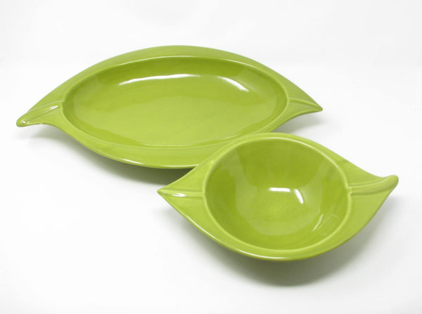 edgebrookhouse - Deartis Portugal Pottery Serving Bowls in Green with Organic Leaf Shape - 2 Pieces