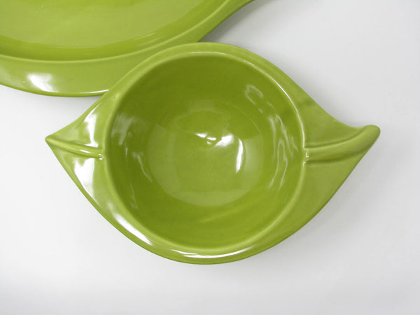 edgebrookhouse - Deartis Portugal Pottery Serving Bowls in Green with Organic Leaf Shape - 2 Pieces