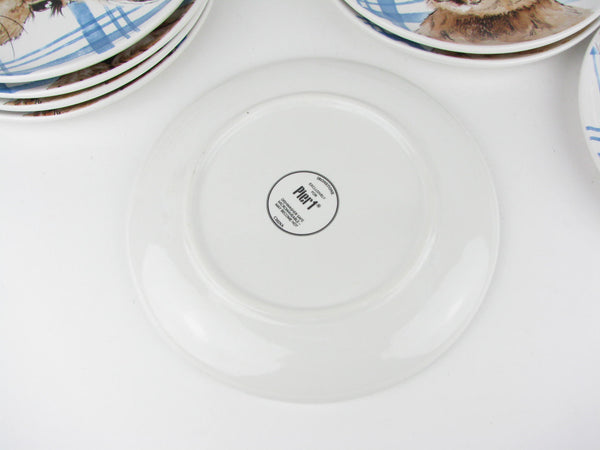 Henry Bunny with Blue Plaid Ceramic Salad Plates by Pier 1 - 8 Pieces