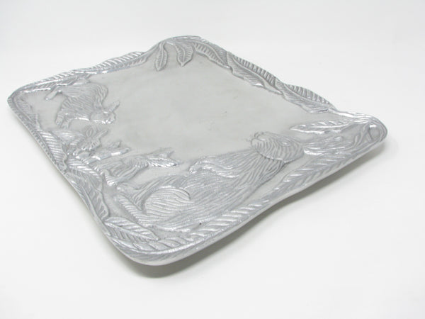 Vintage Holland Boone Scottsdale Polished Pewter Tray Featuring Rabbits