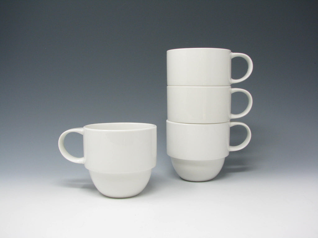 Modern Crate & Barrel Staxx Stackable White Mugs - 4 Pieces  edgebrookhouse