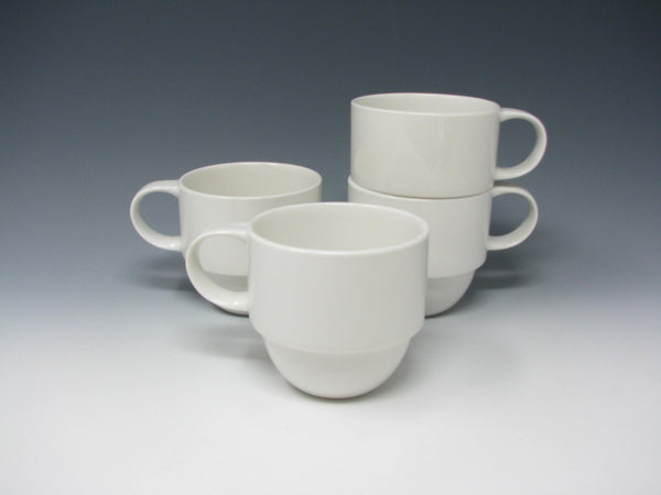 Modern Crate & Barrel Staxx Stackable White Mugs - 4 Pieces