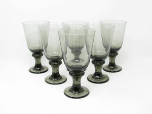 Modern Flare Black Smoke Glass Water Goblets by Libbey - 6 Pieces