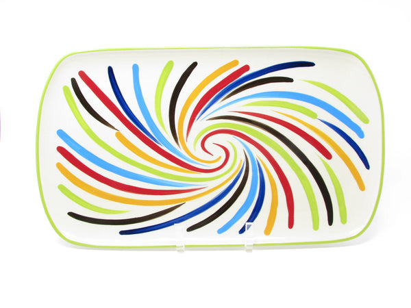 edgebrookhouse Modern Gail Pittman Ergon Tango Hand-Painted Ceramic Platter with Multicolor Swirl Design
